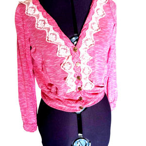 Phanuel pink and white striped button down woman's sweater, Med